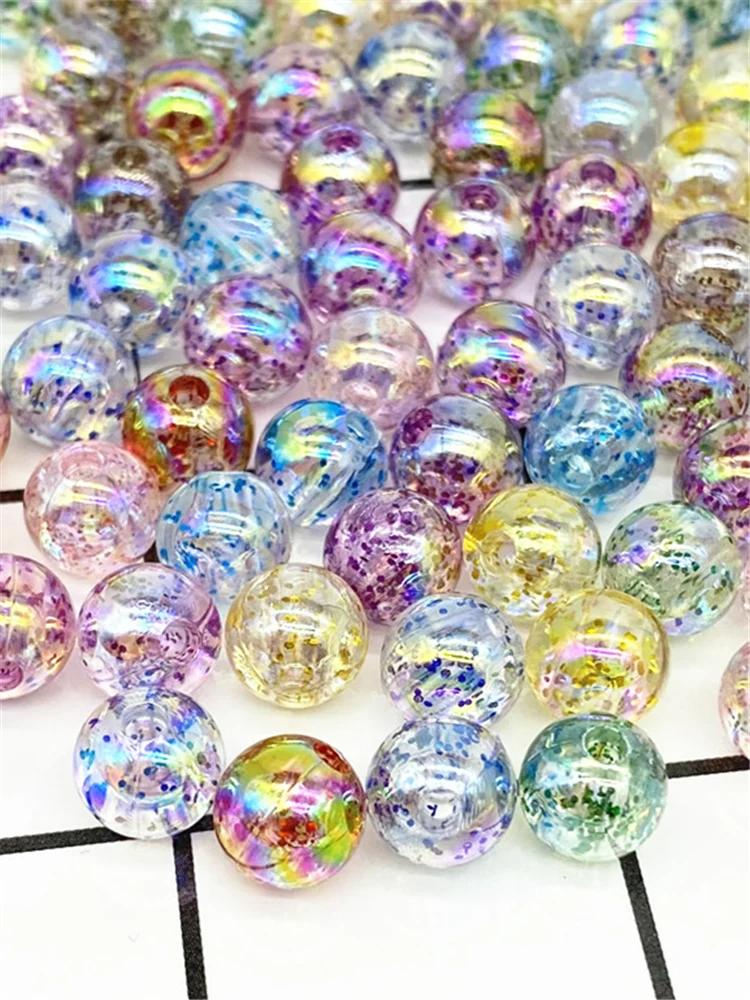 50 Stück AB-Farbe, runde Perlen, runde Form, Abstandsperlen für Schmuck, Halskette, Armband, Ohrringe, DIY – Detail 1