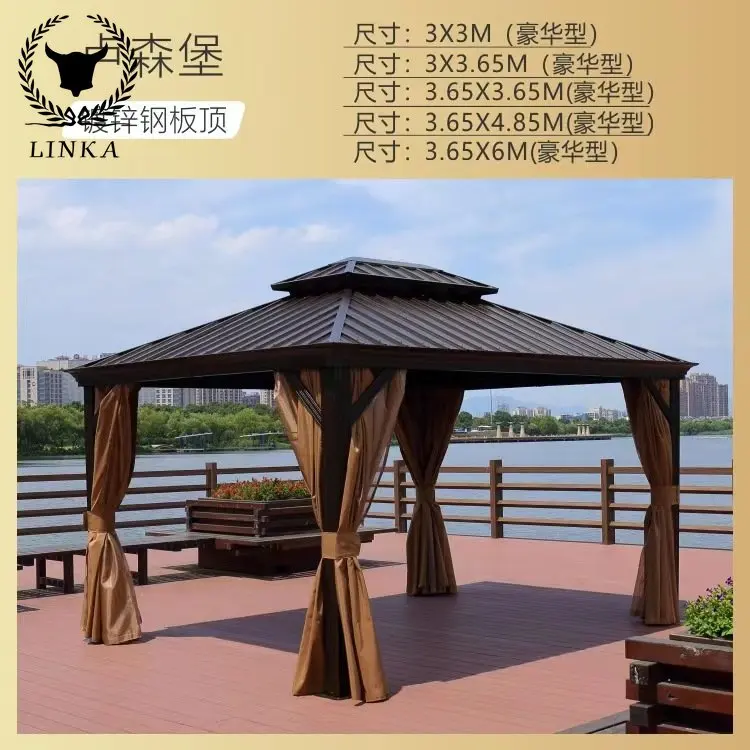 

High Quality Modern BBQ Party Double Polycarbonate Roof 3*3.65M Luxury Aluminium PC top Garden Outdoor Gazebos