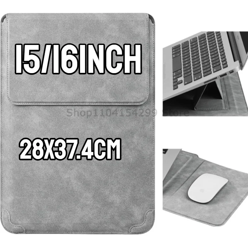 Elegant Portable Leather Laptop Sleeve with Built-in Stand