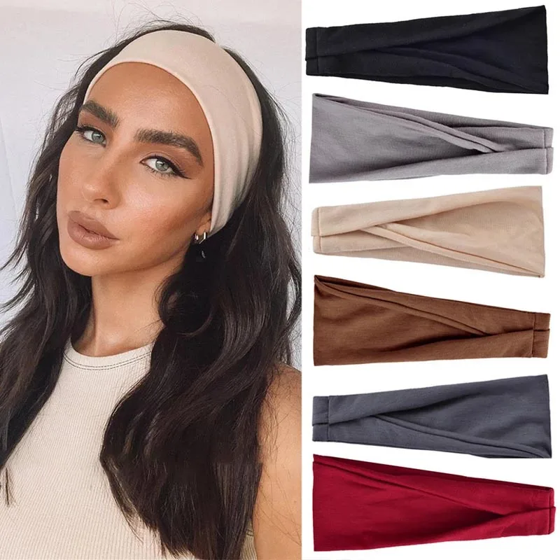 6Pcs Frauen Stirnband Solide Twist Baumwolle Breite Turban Verknotet Headwrap Mädchen Haarband Mode Haar Zubehör Großhandel
