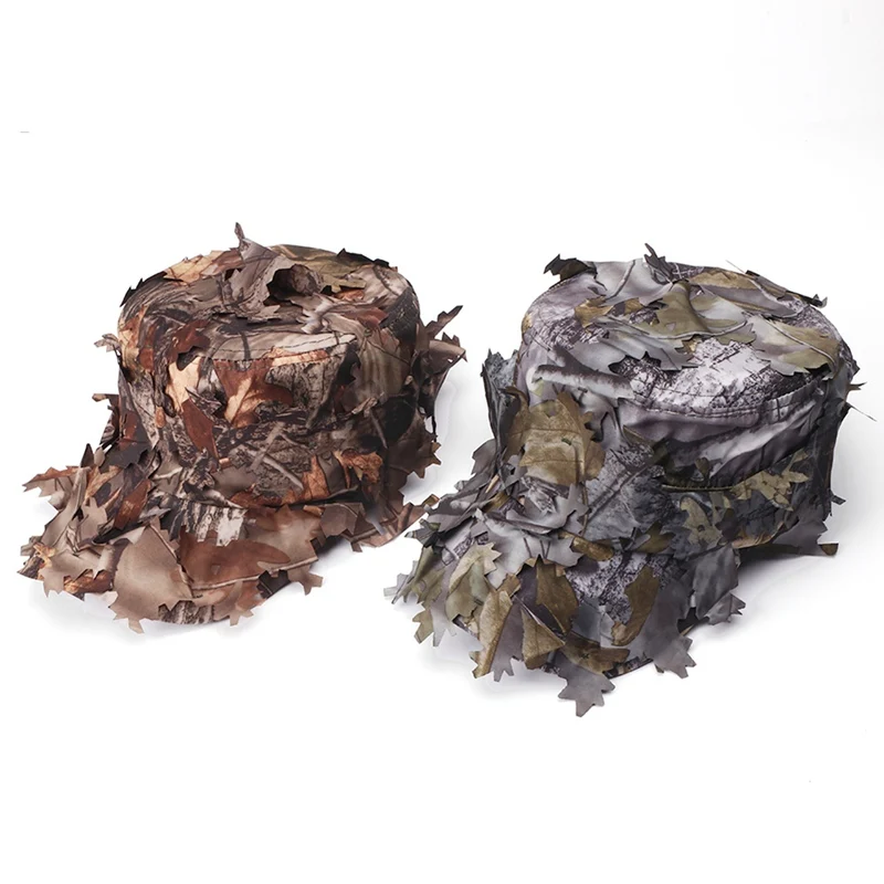 Camouflage Outdoor Tactical Cap with 3D Bionic Leaf Camo Hunting Hat Hidden Jungle Sniper Hat Sun Protection Cap