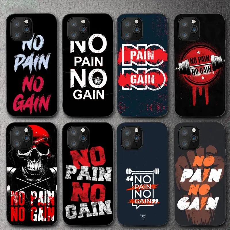 No Pain No Gain Gym Fitness Phone Case Per Iphone 11 12 Mini 13 14 Pro Xs Max X 8 7 6S Plus 5 Se Xr Shell