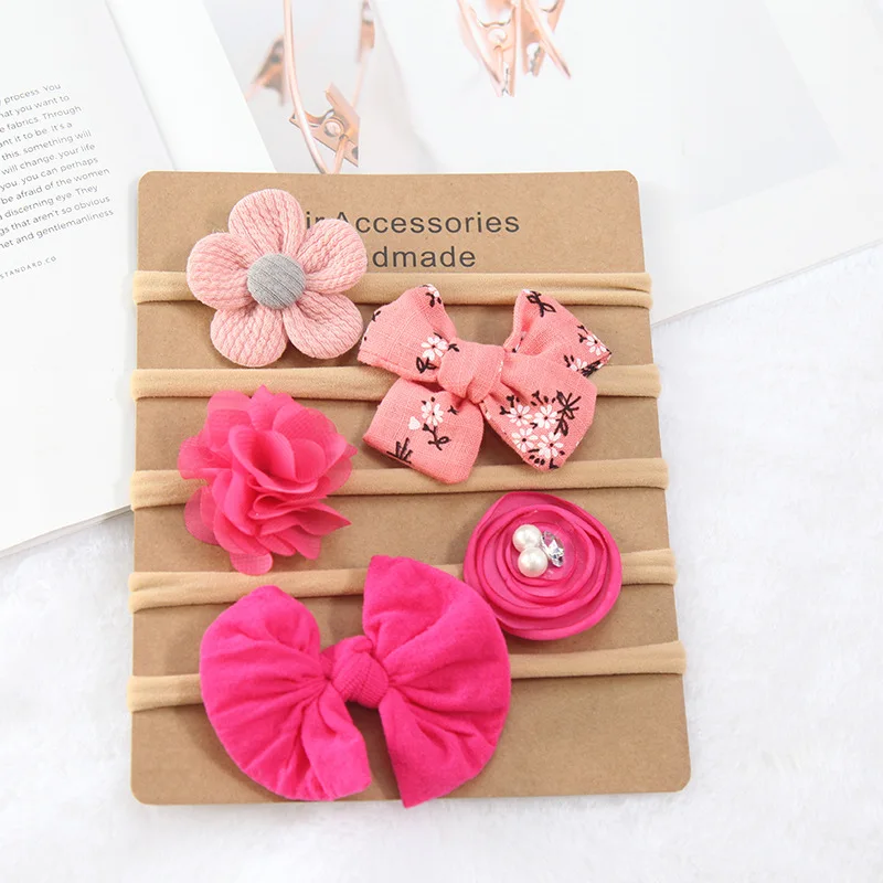 5Pcs/Lot Baby Girl Headbands Newborn Flower Hair Bows Kids Toddler Headband Nylon Elastic Hair Band Children Hair Accessories