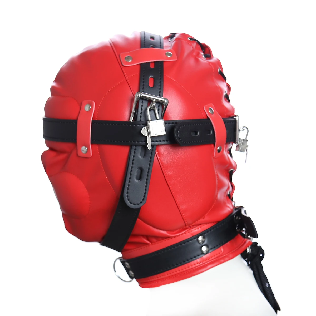 tenda Cappuccio Imbracatura per la testa con lucchetto Maschera Bocca aperta Deprivazione sensoriale BDSM Bondage Schiavo Sesso_voghion.com