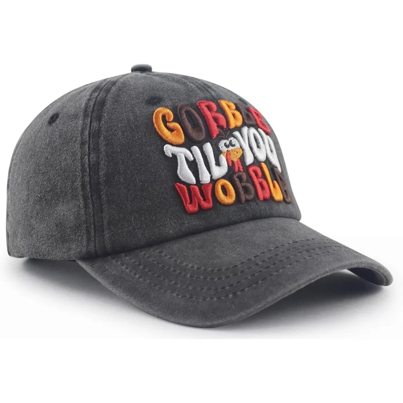 Thanksgiving Decor Hat for Women Men, Funny Adjustable Cotton 3D Embroidered Turkey Hats