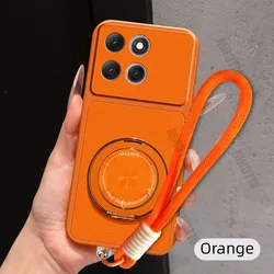 Magnetic 360° Rotating Phone Case with Lanyard in PU Leather for Motorola Moto G14 (Orange)