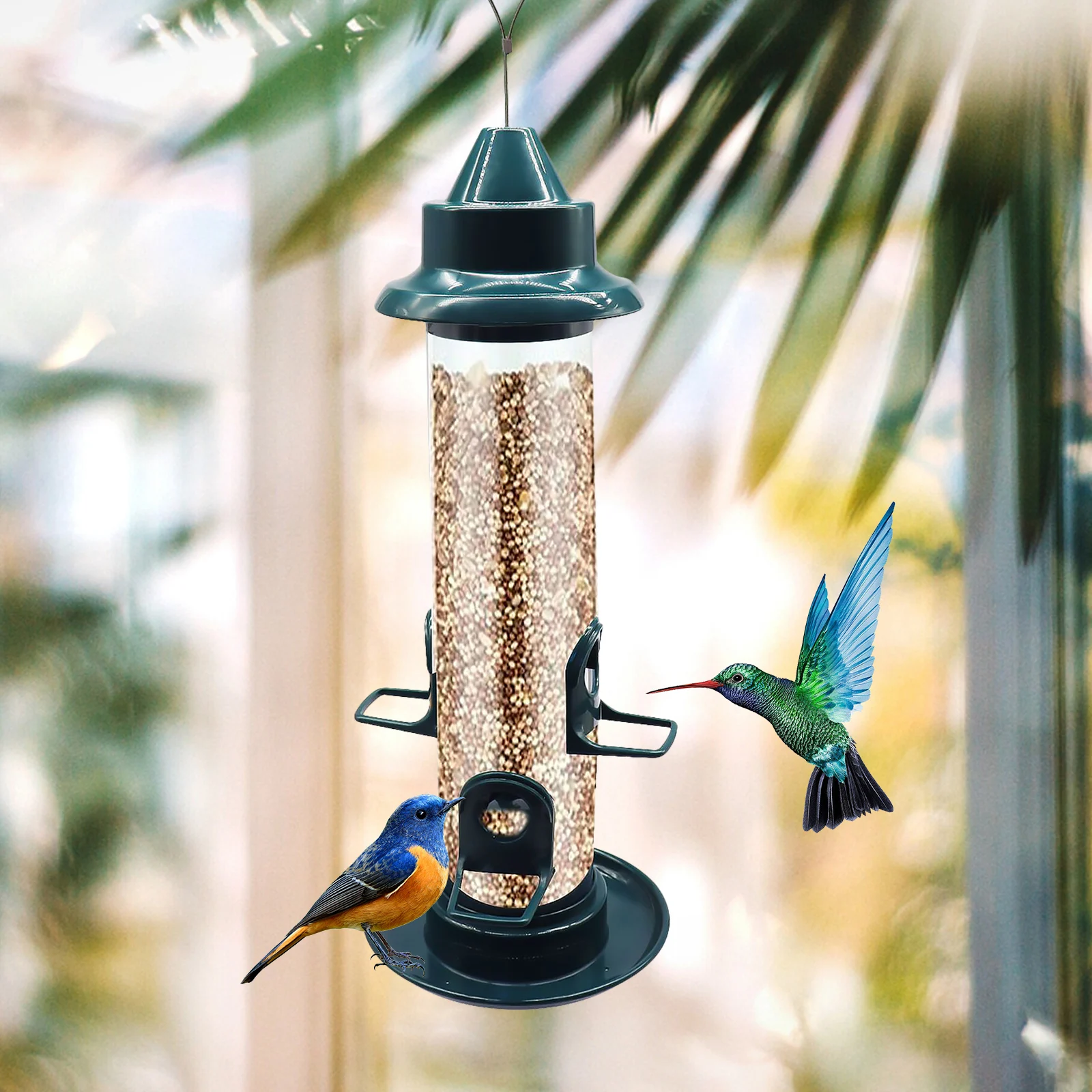 Wild Bird Feeder for Outdoors Hanging Squirrel Proof Tube Bird Feeder Plastic Finch for Outside Garden Yard Decoration