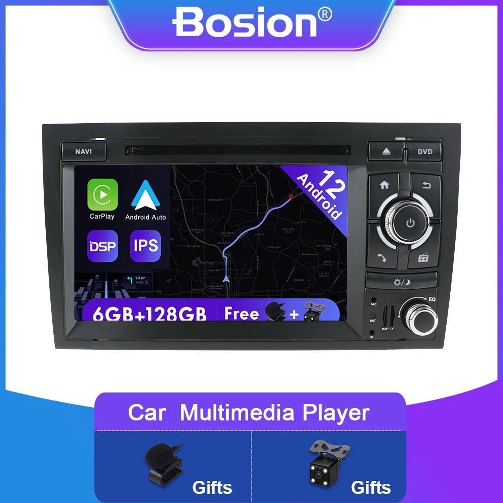 256G Double 2 Din Car Multimedia Lettore Dvd Autoradio Stereo Head Unit Per Audi A4 B6 B7 S4 Rs4 2003-2011 Android 12 Aux Bt Gps