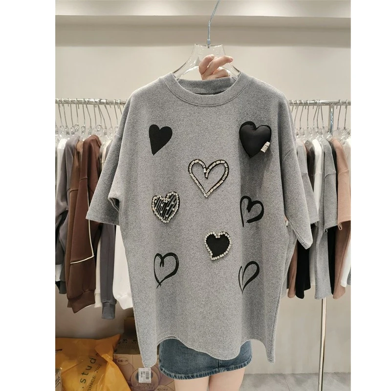 

Летние новые свободные топы с принтом Love, футболки с коротким рукавом, Универсальные однотонные молодежные модные футболки, повседневная трендовая женская одежда