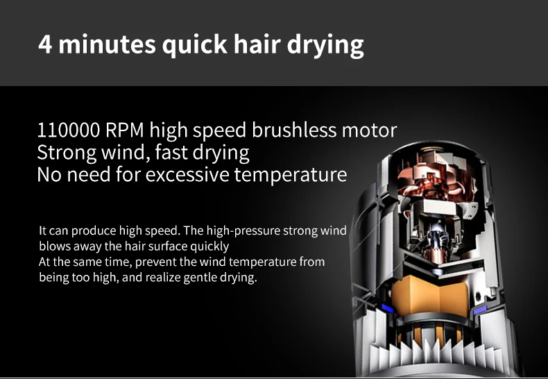 Description Picture 5 of itemNegative Ionic Hair Dryer 110V/240V Professional Hair Dryer Leafless Hairdryer Hot/Cold Wind Home Appliance Free shipping