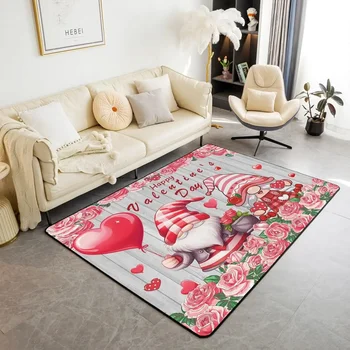 Cartoon Gnome Carpet Valentine's Day Area Rug For Living Room RV Couch Bed Decor Romantic Style Love Flower Indoor Floor Mat