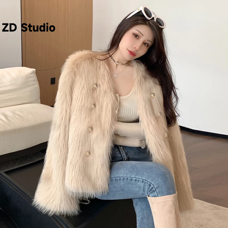 

[ZD Studio] 2024 Winter New Korean Version Of Imitation Fox Hair Young Fur Fur Coat Female