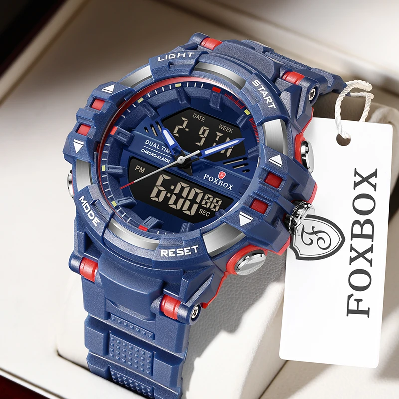 FOXBOX Top Brand Luxury Men's Quartz Wristwatches Casual Business Military Sports Dual Display Watch Men Waterproof Chronograph