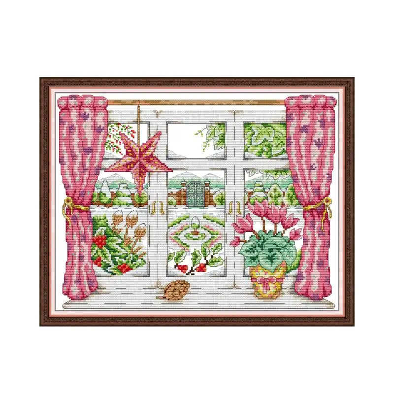 Winter outside the window cross stitch kit 14ct 11ct count print canvas sew cross-stitching embroidery DIY handmade needlework