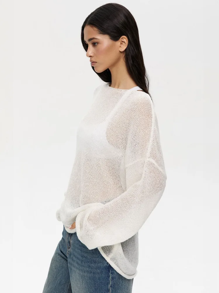 Knitted Round Neck Hollow Pullover Top Women's Summer Fashion Casual Loose Pullover Long Sleeve Streetwear Top Pullover 19 Knitted Round Neck Hollow Pullover Top Women's Summer Fashion Casual Loose Pullover Long Sleeve Streetwear Top Pullover