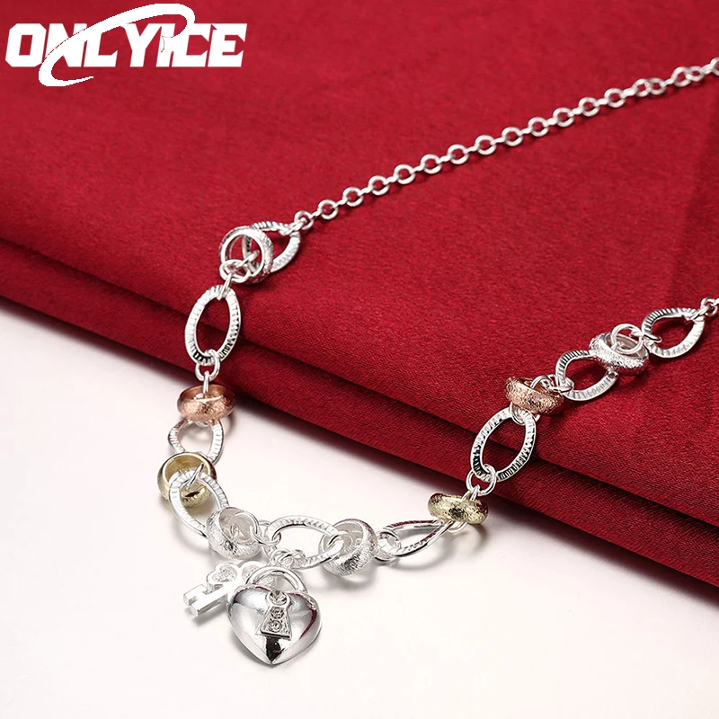 

925 Sterling Silver Clover Key Heart Lock Pendant Necklace For Women Fashion Jewelry Wedding Charms Accessories Engagement Gift