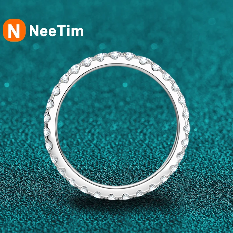 

NeeTim Full Moissanite Ring for Woman Wedding Jewelry 925 Sterling Sliver with Plated White Gold Rings Diamond Engagement Band