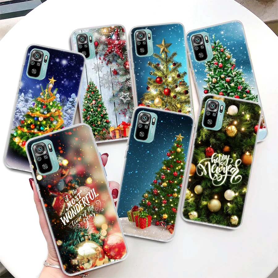Merry Christmas Tree Snow Coque Custodia Per Telefono Per Xiaomi Redmi Note 10S 11 11S 11T 11E 10 12 Pro Plus 9 9S 9T 5G 8 8T 7 6 5 Cover