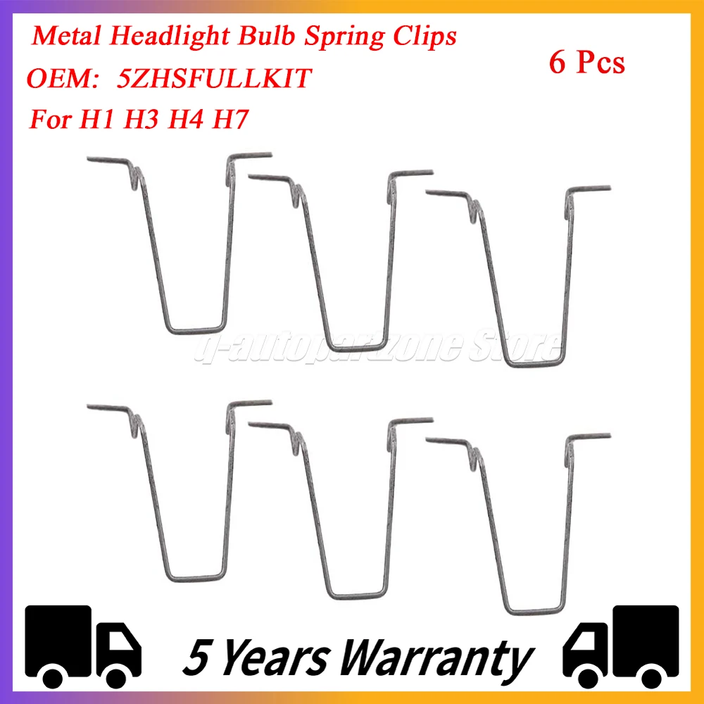 6PcsMetalHeadlightBulbSpringClipsForH1H3H4H75ZHSFULLKITCar