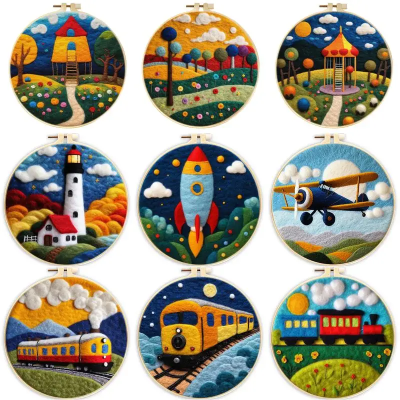 SDOYUNO DIY Wool Needle Felt Painting With Embroidery Felt Painting Kit for Beginners Decorative Frame for Home Decoration