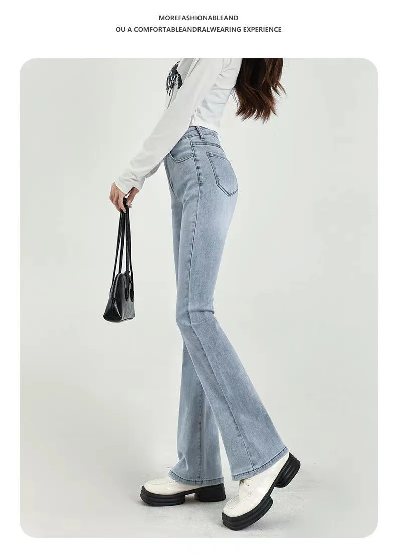 wide leg jeans High Waist Skinny Flare Jeans Women Wide Leg Denim Pants 2022 Fashion Vintage Streetwear Trousers Female All-Match Denim blue jeans