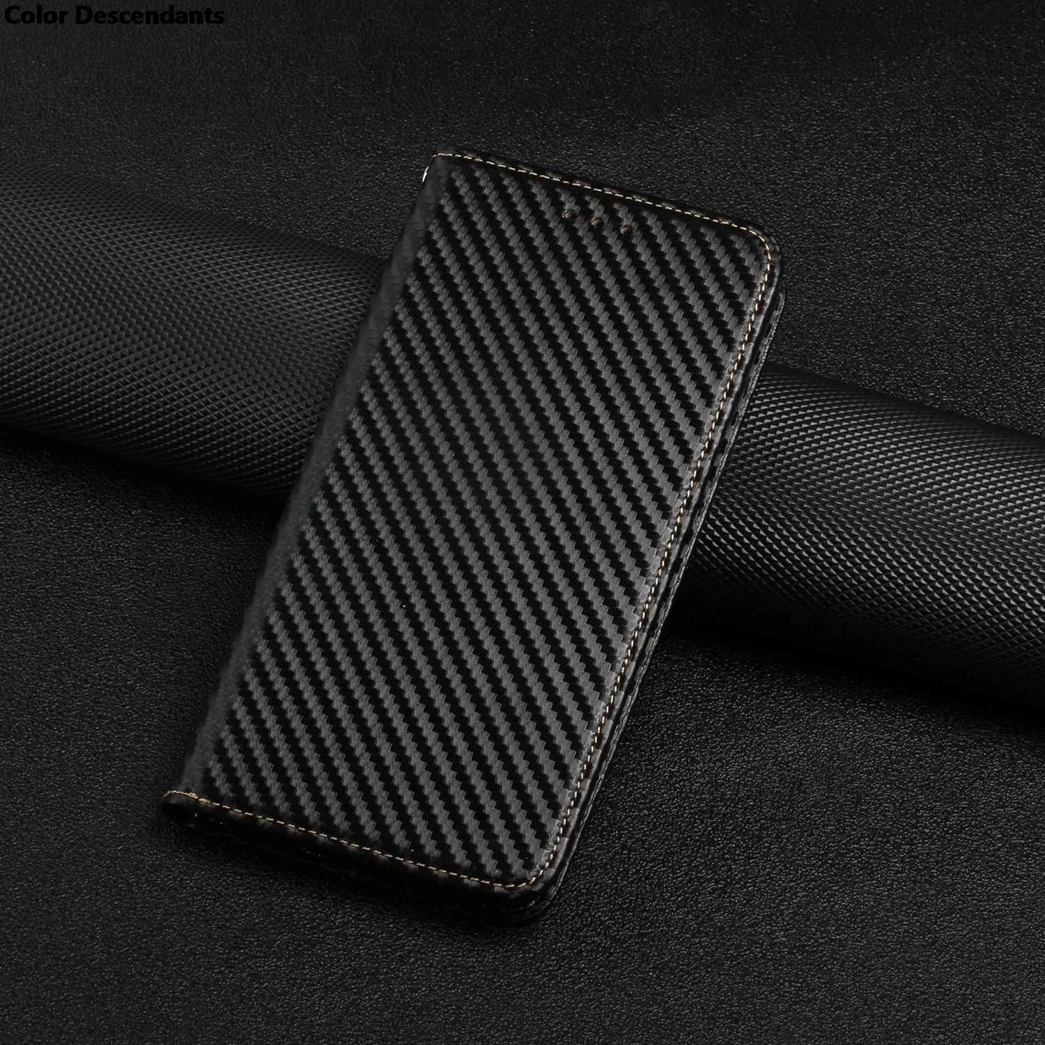 Premium Carbon Fiber Phone Case with Card Slot and Leather Flip Cover
