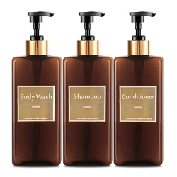 Refillable Soap and Shampoo Dispenser Set (Brown)