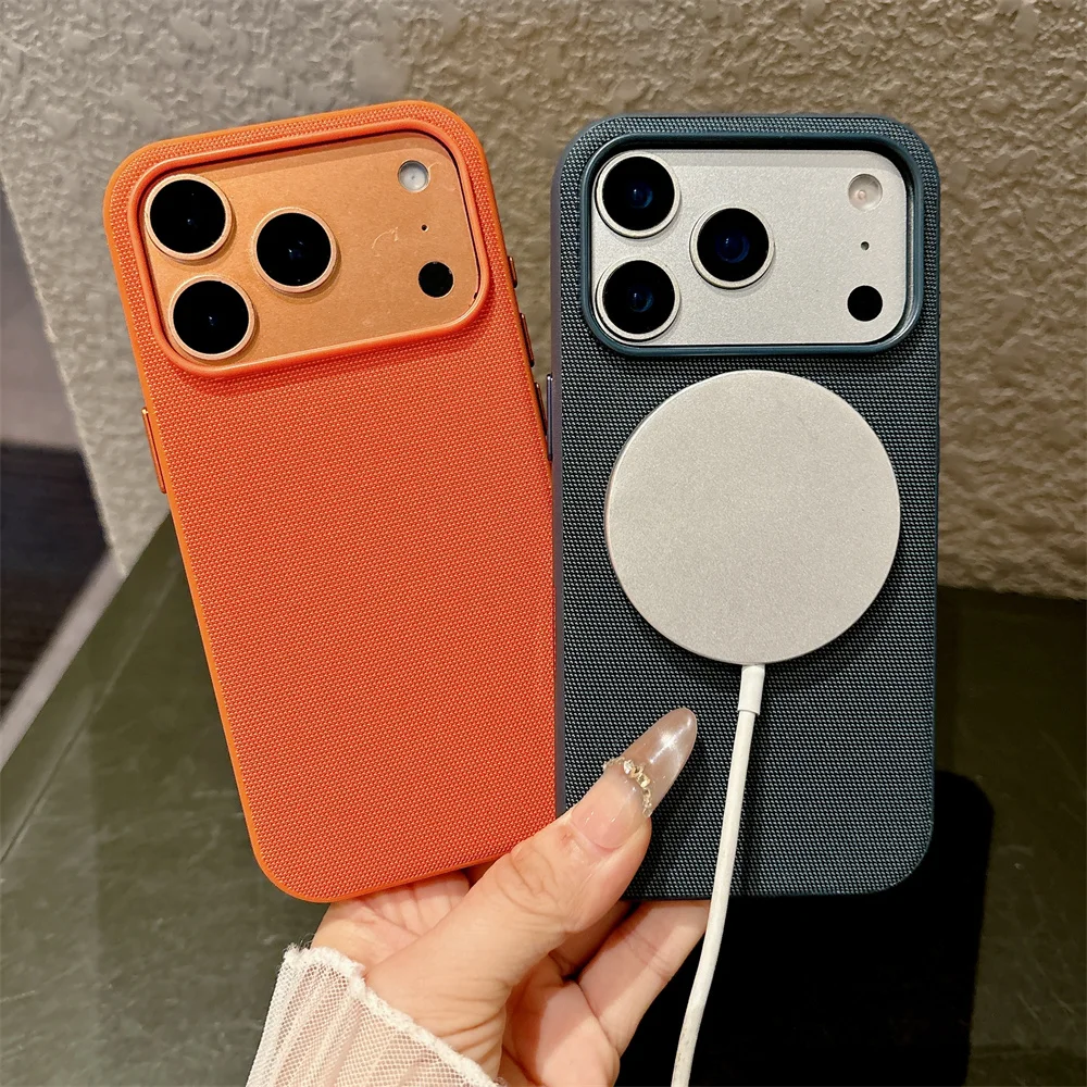 Deluxe Tech Fabric Magnetic Phone Case with Non-Slip Solid Color Back Cover and Gift Packaging Box