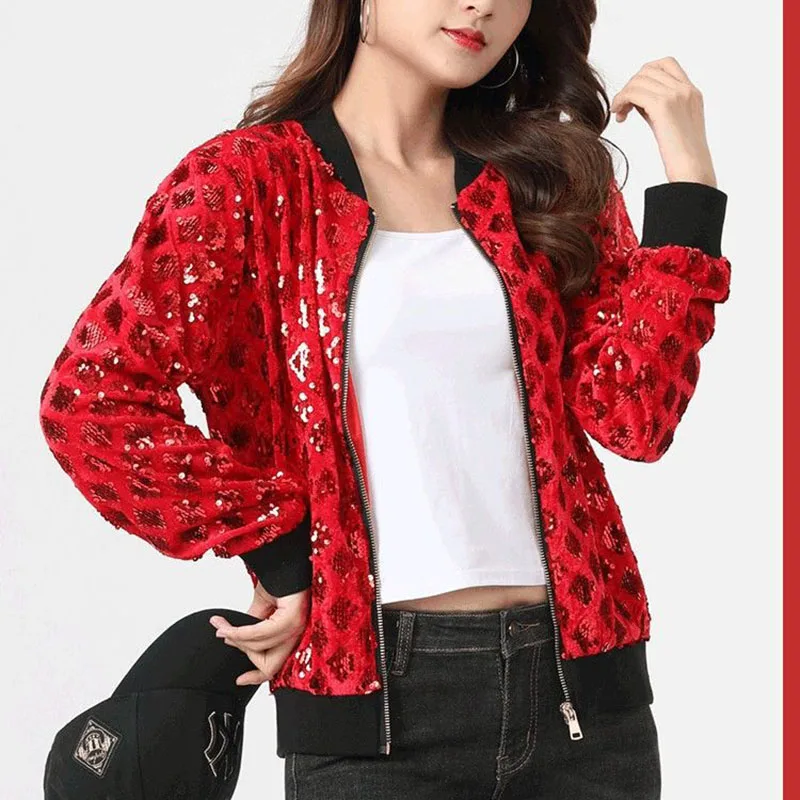 

Spring Autumn Heavy Industry Sequins Jacket 2024 New Fashion Women's Coat Casual Long Sleeve Baseball Uniform Women's Coat Y85