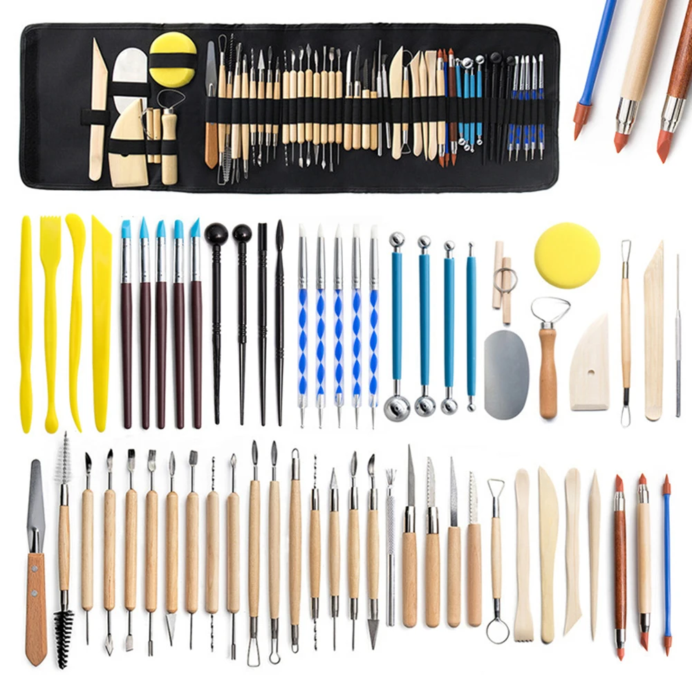 

61pcs Pottery Clay Sculpting Tools Set Kit Smoothing Wax Carving Pottery Ceramic Polymer Shapers Modeling Carved Tool Sculpture