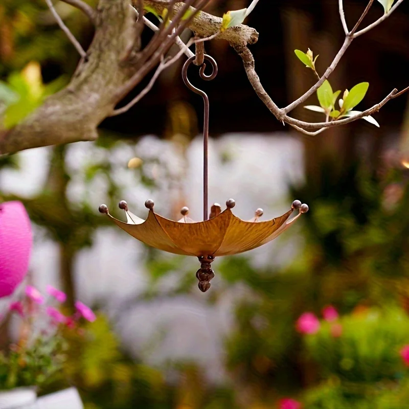 Antique Umbrella Shaped Metal Bird Food Tray Outdoor Hanging Bird Bathtub And Food Bowl Decorative Garden Yard Accessories