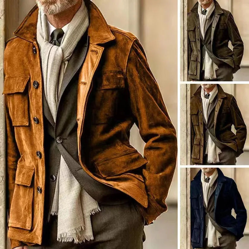 2023 New Spring and Autumn Fit Men's Cowhide Plush Casual Coat Windbreaker with Multiple Pockets mens genuine leather cowhide vest middle aged and elderly men s winter vest integrated with fur and thick wool lining vest