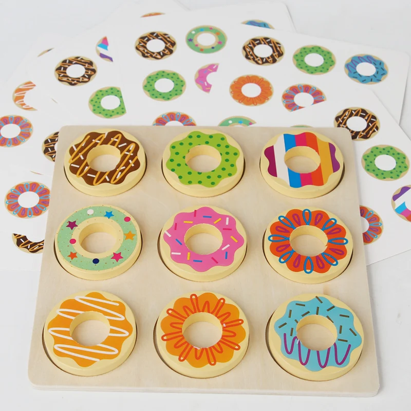 Wooden Doughnut Colors Pairing Toys Montessori Early Education Puzzle Color Matching Game Kindergarten Game Teaching Aids 2