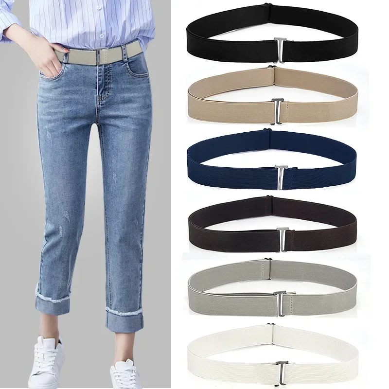 

Elastic Invisible Belt Adjustable Size Flat Buckle Waist Belt Women No Show Stretch Jeans Pant Belt Slim Elastic Band