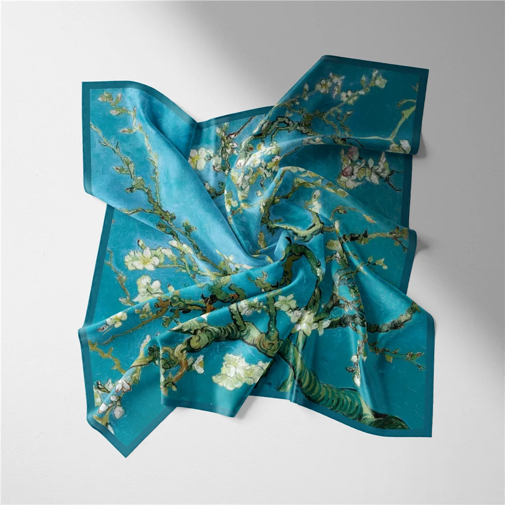 POBING Twill Seidenschal Frauen Ölgemälde Quadratische Schals Wraps Bandana Kleine Hijab Dame Foulards Krawatte Stirnband Halstuch 53CM – Detail 17