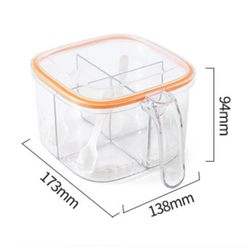 4 Grids Seasoning Box Transparent Lid Salt Pepper Seasoning Jar Household Sugar Condiments Storage Container Kitchen Gadgets seasoning jar salt shaker spices bottle salt pepper shakers