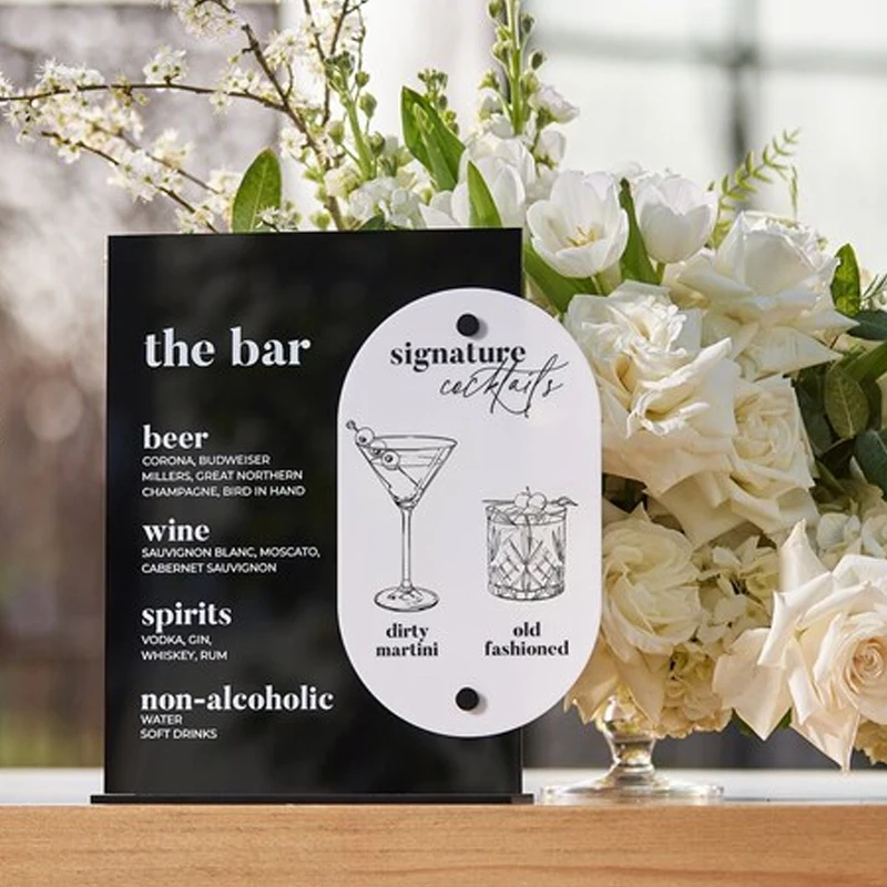Wedding Signature Cocktails Personalized Acrylic Sign Wedding Bar Menu Customized His and Hers Drinks Party