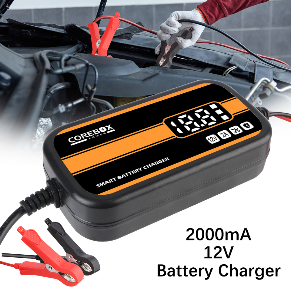 For Car/RV/ATV/Boat with LCD Display Lead Acid AGM Gel Charger Automatic Intelligent Car Motorcycle Battery Charger 12V 2A