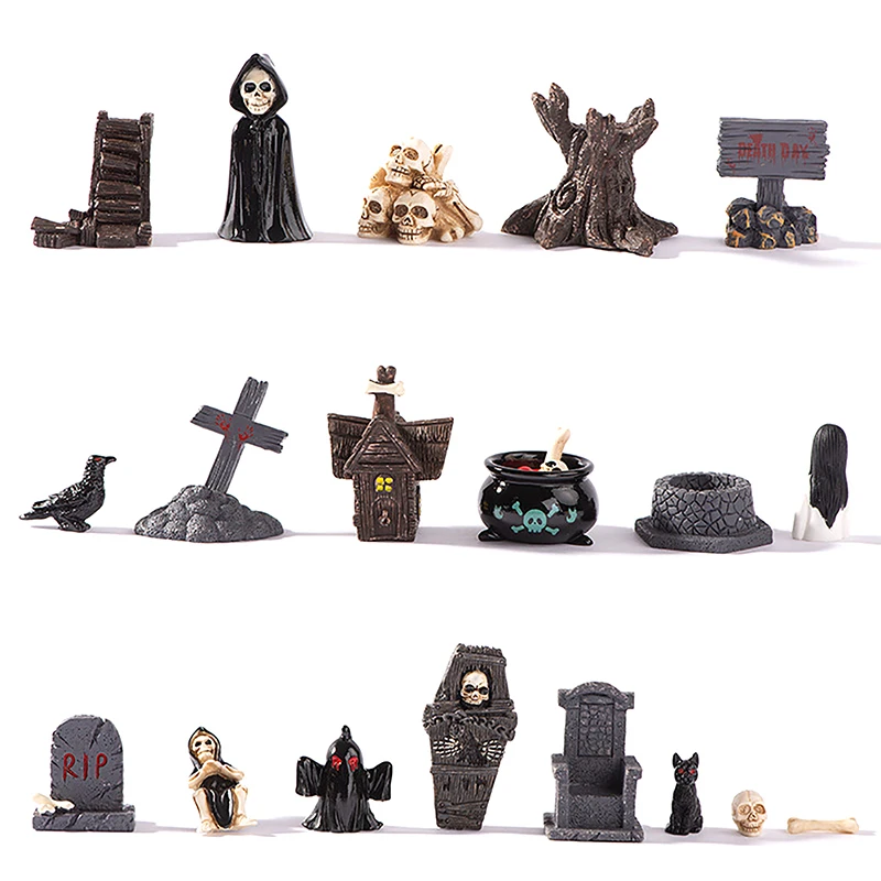 20 Mini Teschi In Resina - Decorazioni Horror Per Halloween, Festa A Tema, Carnaval, Vaso Fiori E Casa Infestata - Statue Gotiche - 4