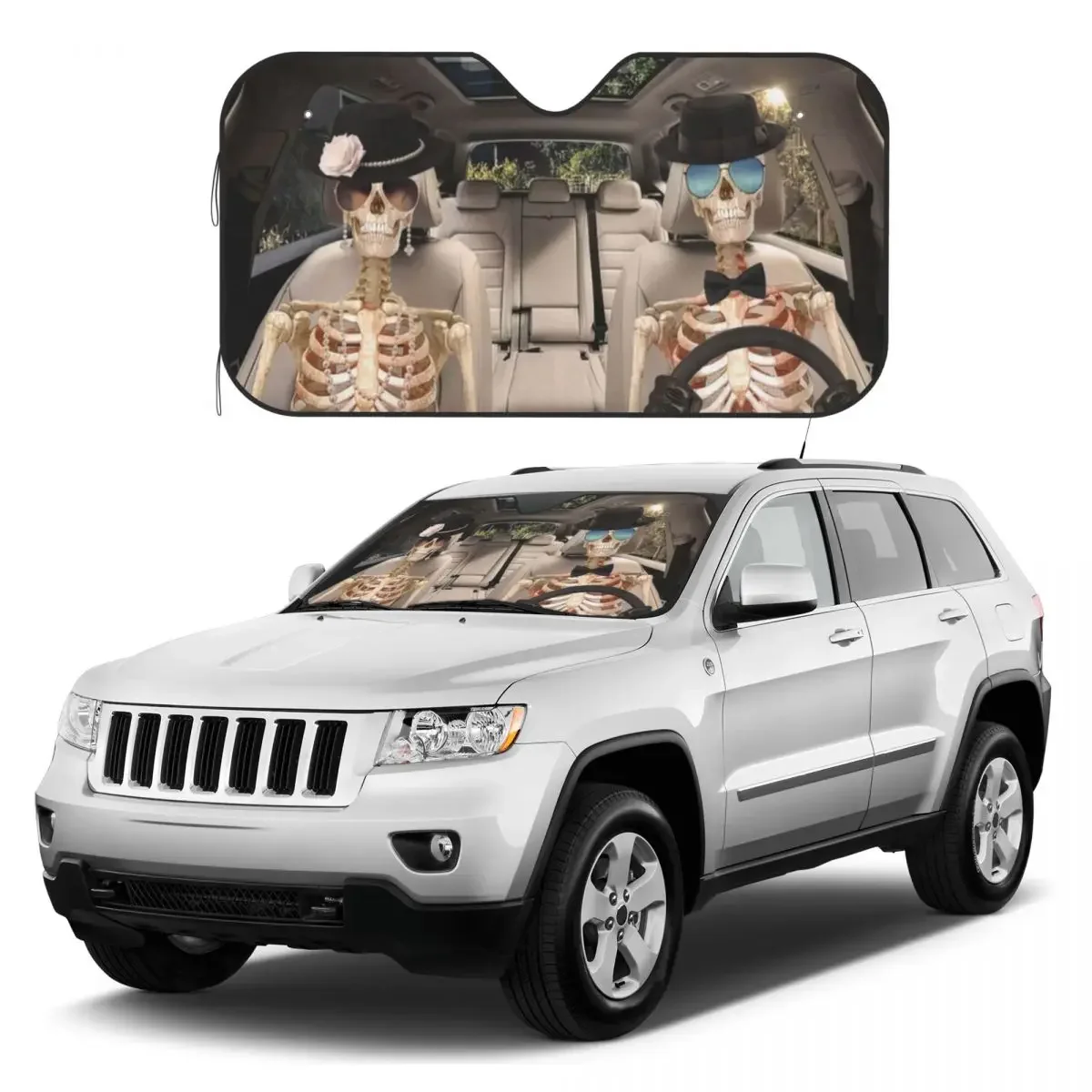 

Funny Skeleton Skull Car Windshield Sunshade Foldable Horror Skull Auto Front Window Sunshield SUV Trucks Vehicle Block UV Rays