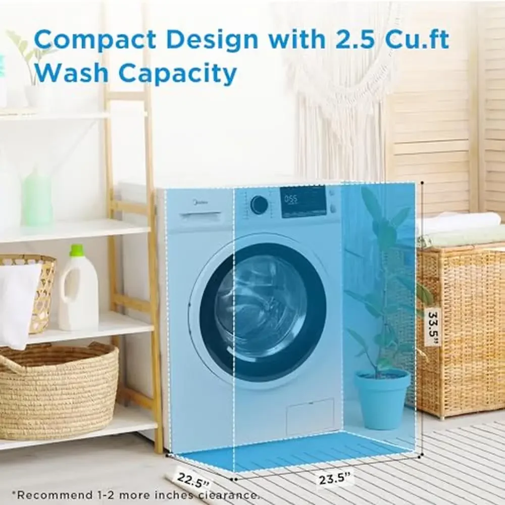 Compact Front-Load Washer 24" Steam Care Cold Wash Stackable Laundry Family Daily 2.5 cu. ft. Energy Efficient Inverter Spin 3