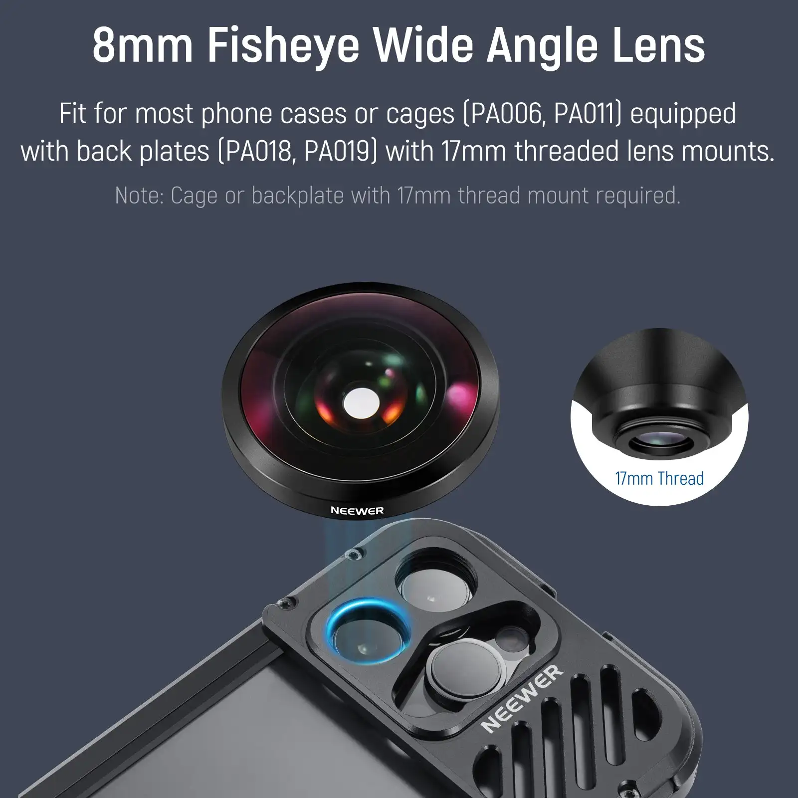 Neewer 17mm 스레드 휴대폰 외부 렌즈, 17mm 베이스플레이트 휴대폰 케이지용 망원 렌즈, 8mm 어안 105mm 10X 매크로 18mm