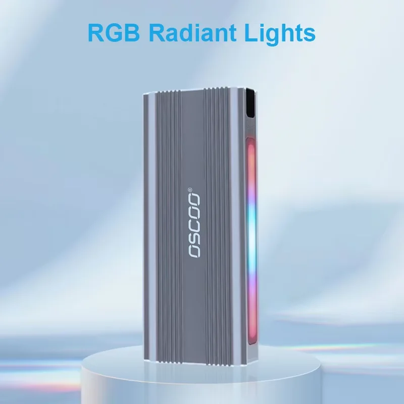 OSCOO LT3 M.2 RGB SSD Enclosure Adapter Support SATA & NVMe NGFF Dual Protocols Compatible M.2 2242/2260/2280 SSD Can Up to 4TB