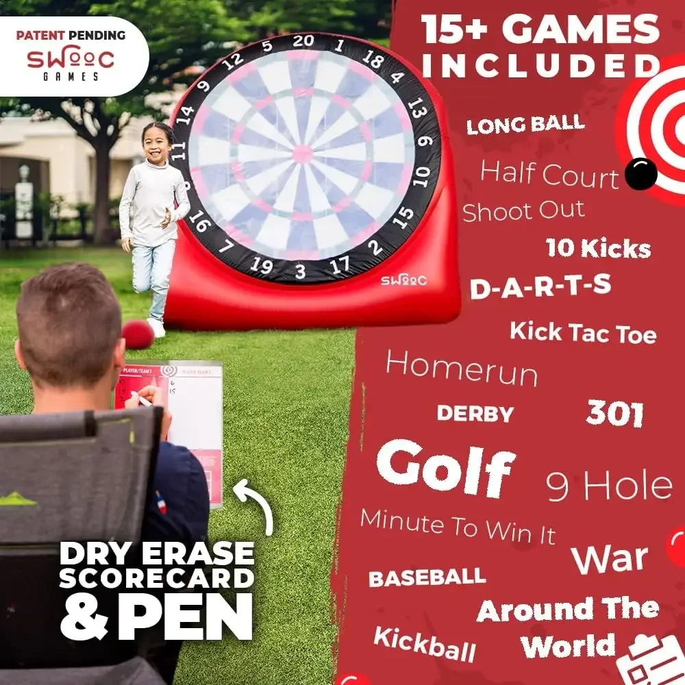 Giant Kick Darts Over 6ft Tall with 15+ Games Included Jumbo Soccer Darts with Air Pump Big Inflatable Games