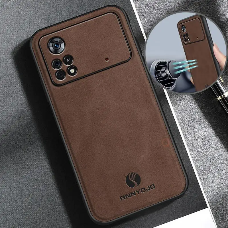 Ретро Магнитный чехол из овчины для Xiaomi Mi Poco X4 Pro 5g роскошный мужской деловой винтажный Чехол Poko X 4 Pocox4 X4pro
