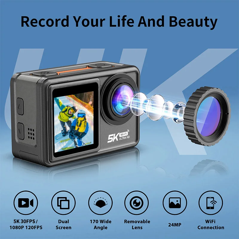 YNFECN C5S Action Camera 5K 4K 60FPS DVR EIS 1080P Waterproof Webcam Wi-Fi go Sports Cam Camcorder Pro 4