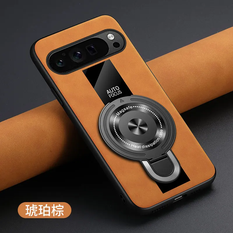 Luxury Shockproof Case with Magnetic Ring Holder - Plexiglass, PU Silicone, and Sheepskin Leather