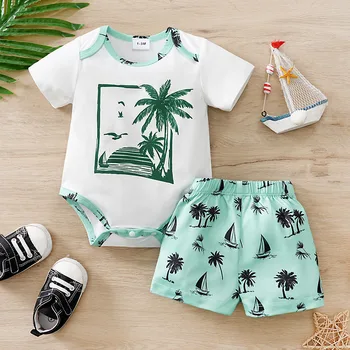Set Costume Clothes Toddler Boy Girl Baby Infant 0-18 Months Newborn Knitted Summer Short Sleeve Print Clothes coconut Lovely 1