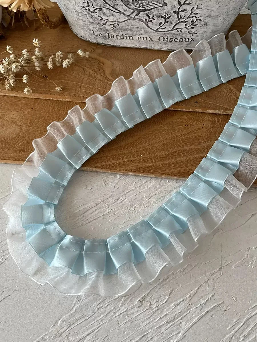 Lace Accessories 1 Meter Blue Series Lace Ribbon Handmade Diy Decorative Skirt Hem Clothing Accessories Pleated Ruffles Wide