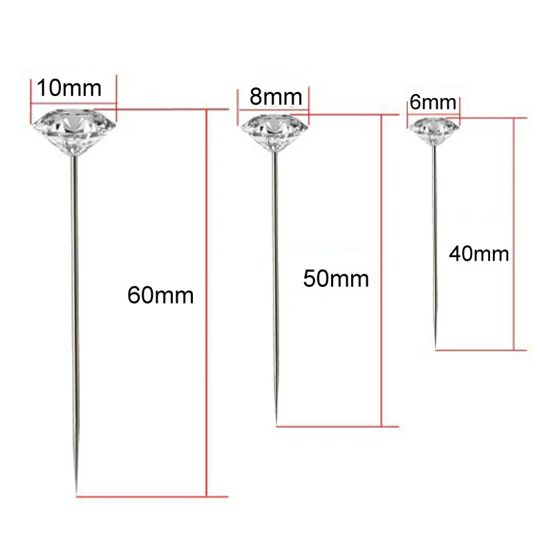 Sewing Pins 1Box 50/100Pcs Alloy Pins Transparent Diamond Pin DIY Wedding Bouquet Pins Stitching Needles Plastic Box Sewing Accessories